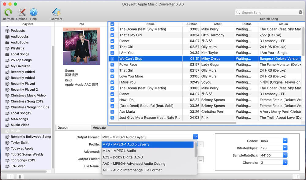 select output format as mp3