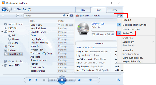 Burn Spotify to CD with Windows Media Player