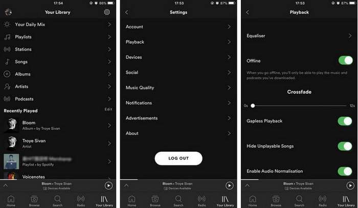 turn on offline mode on Spotify app with Premium