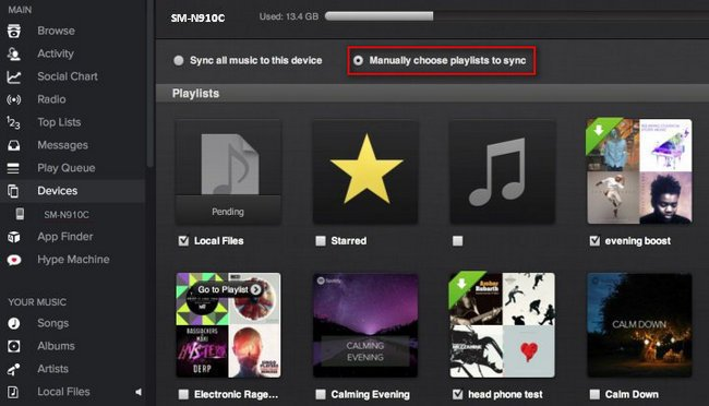 Select playlists you want to sync to Android phone