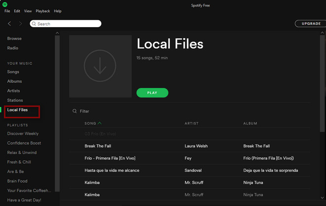 click local files on Spotify