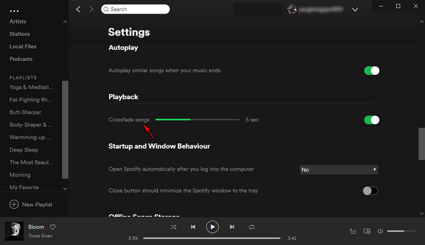 set a cross fade for Spotify songs to DJ