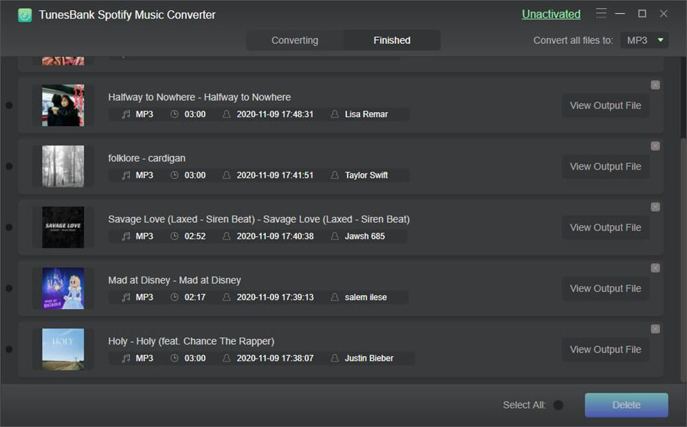 convert spotify music to wav completed