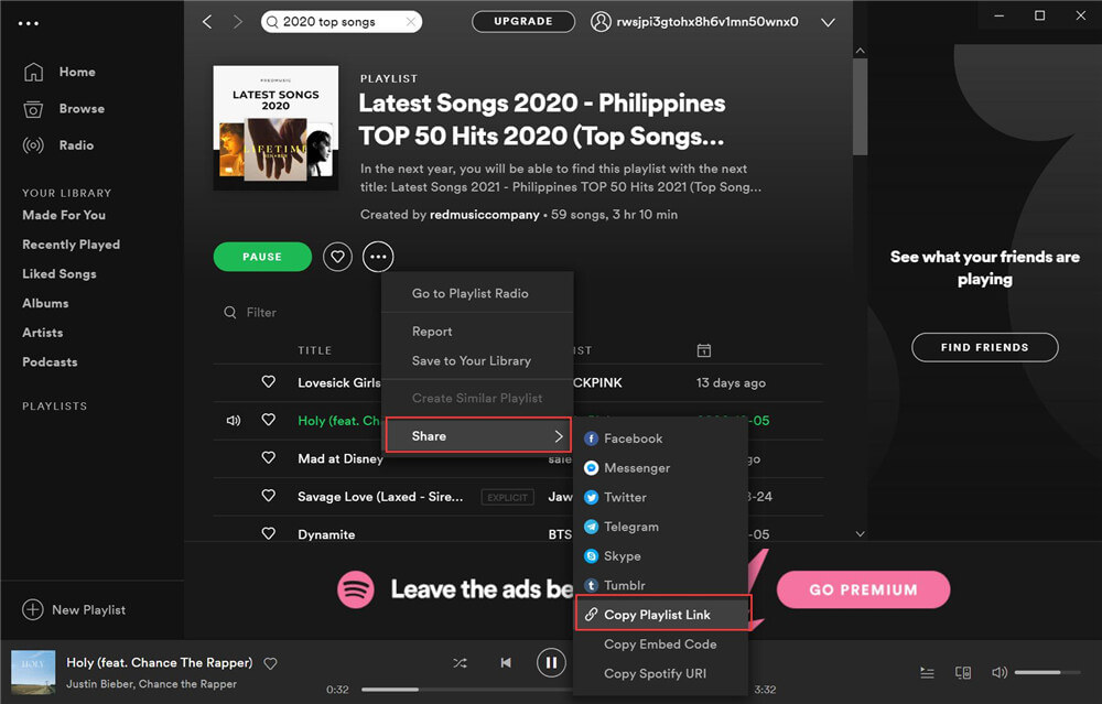 copy and paste spotify song url